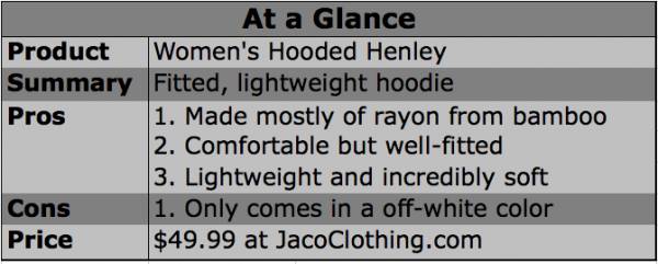 jaco clothing, women's henley, hooded henley, bamboo nylon, jaco