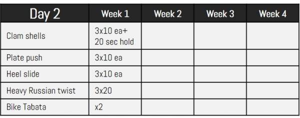 workout day 2 chart