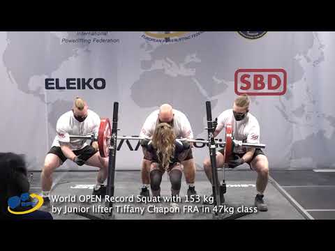 World OPEN Record Squat with 153 kg by Junior lifter Tiffany Chapon FRA in 47kg class