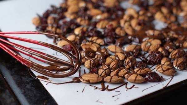 chocolate drizzled nuts