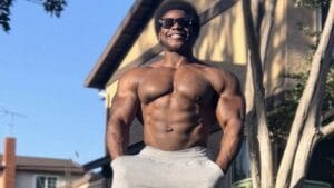 Bodybuilder Breon Ansley glows and smiles during April 2022