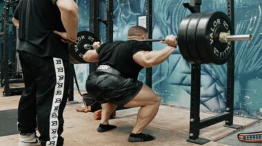 Champion Bodybuilder Derek Lunsford powers through a 100-squat challenge in mid-April 2022
