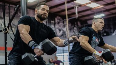 Rich Froning Jr. and Samuel Cournoyer compete together during the 2022 Team CrossFit Quarters
