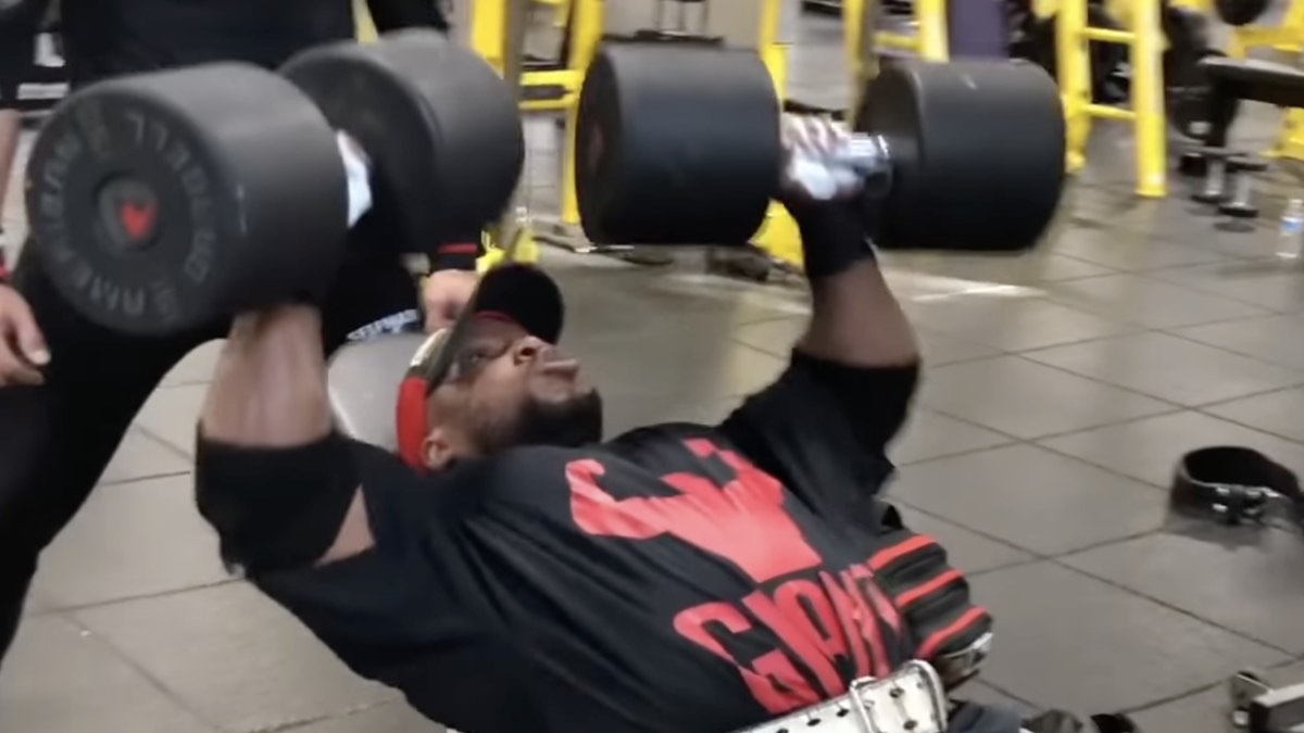 Bodybuilder Shaun Clarida Locks Out 150 Pound Incline Dumbbell