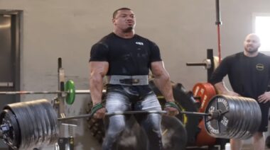 Larry Wheels deadlifting a new triple PR in late May 2022