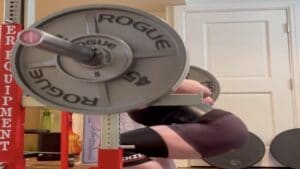 Shelly Stetner completes a 235-pound squat triple -- May 2022