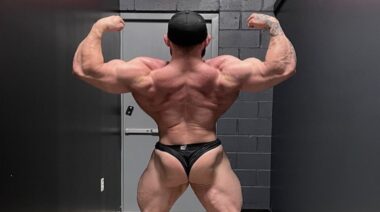 Bodybuilder Nathan Epler poses in June 2022