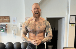 Hafthor Bjornsson celebrates his physique in May 2022