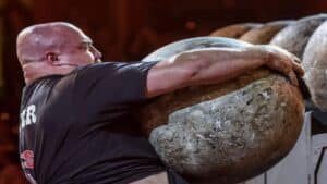 Mitchell Hooper lifting an Atlas Stone