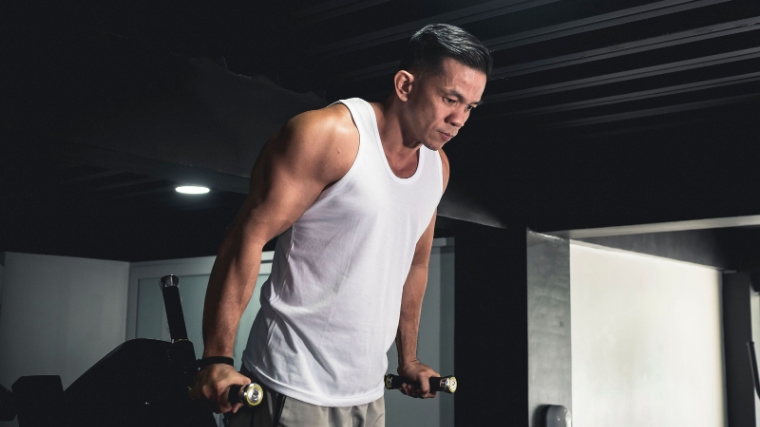 muscular person doing chest dip exercise