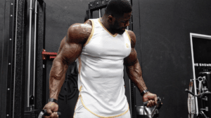 muscular bodybuilding performing arm curl
