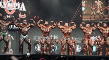 Bodybuilders posing on stage