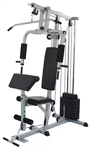 Sporzon! Home Gym System Workout Station with 330LB of Resistance, 125LB Weight Stack, Gray