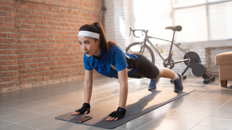 A person performing a classic plank.