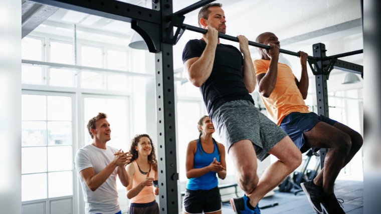 People doing a flexed arm hang