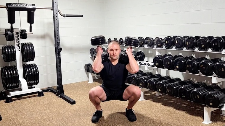 Double dumbbell overhead online squat