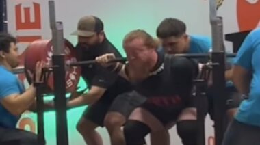 Blake Lehew 700-pound barrier squat April 2023