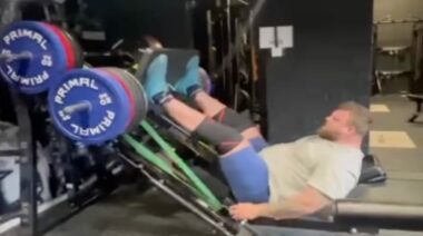 Tom Stoltman 1763-pound leg press, July 2023, 2023 Shaw Classic training