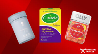 Ritual, Culturelle, and Olly probiotic packages on a red background