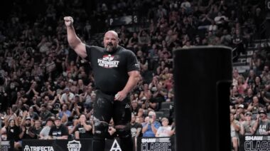 Strongman Brian Shaw standing in front of crowd