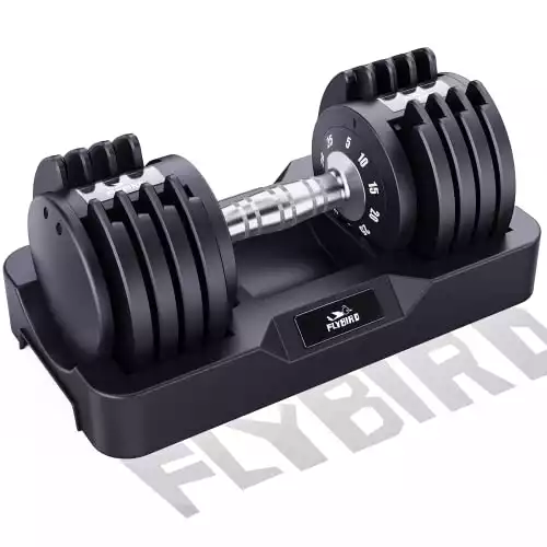 FLYBIRD Adjustable 25LB Single Dumbbell for Men and Women with Anti-Slip Metal Fast Adjust Weight by Turning Handle,Black Dumbbell with Tray Suitable for Full Body Workout Fitness