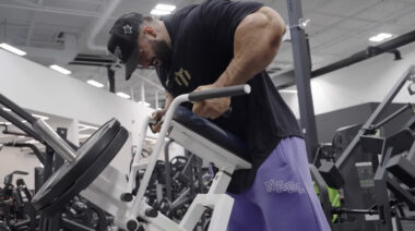 Regan Grimes performing chest-supported rows during a workout.