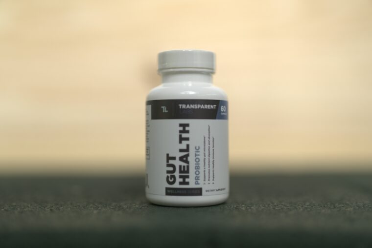 A bottle of Transparent Labs Gut Health Probiotic