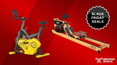 A Snode exercise bike and a Snode rowing machine on a red background