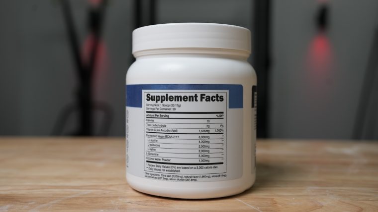 Supplement fact label for Transparent Labs BCAA Glutamine