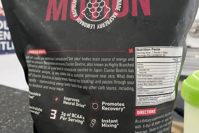 The back of the XWERKS Motion bag displaying the nutrition label and product benefits