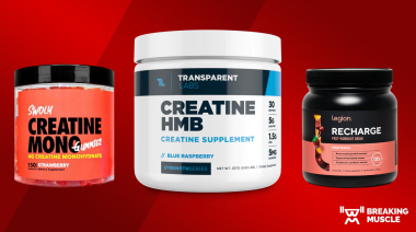 Three different creatine supplements displayed