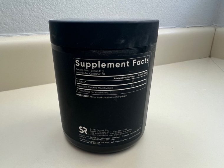 Supplement facts label for Sports Research Creatine Monohydrate